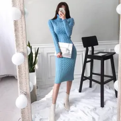 Knitted winter dress - with turtleneckDresses