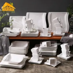 CubiertosVajilla elegante - vajilla de porcelana blanca - tazas - platillos - platos