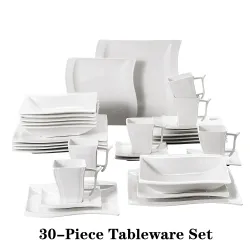 CubiertosVajilla elegante - vajilla de porcelana blanca - tazas - platillos - platos