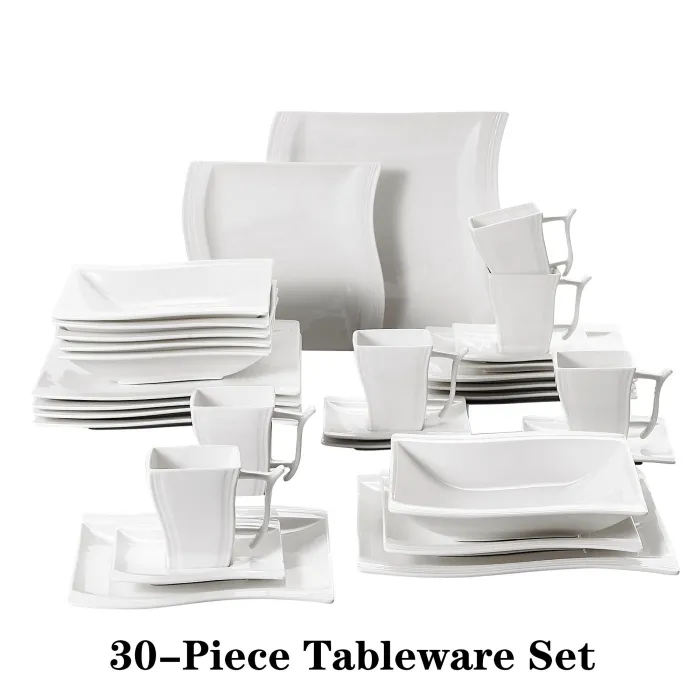 CubiertosVajilla elegante - vajilla de porcelana blanca - tazas - platillos - platos