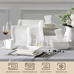CubiertosVajilla elegante - vajilla de porcelana blanca - tazas - platillos - platos