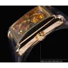 WINNER - rectangular mechanical watch - hollow-out skeleton design - leather strapWatches