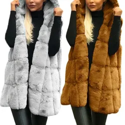 ChaquetasCálido abrigo de piel de invierno - chaleco con capucha