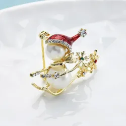 Skiing snowman - crystals / pearl - broochBrooches