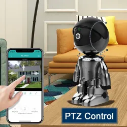 Cámaras de seguridadCámara de seguridad WiFi - audio bidireccional - 1080P - 4MP - Wifi PTZ - IP - robot negro