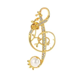 BrochesNota musical de cristal dorado con perla - broche