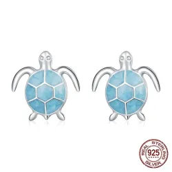 AretesPendientes tortuga azul plata - plata de ley 925