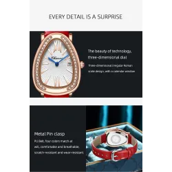 RelojesCHENXI - elegante reloj de cuarzo con pedrería - resistente al agua - correa de piel - rojo oscuro