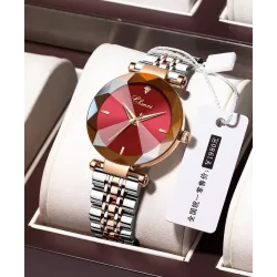RelojesCHENXI - reloj de cuarzo de lujo - oro rosa - acero inoxidable - resistente al agua - rojo