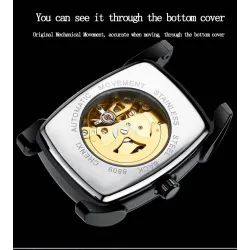 CHENXI - automatic square watch - hollow-carved design - leather strap - silver / blueWatches