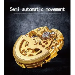 CHENXI - automatic square watch - hollow-carved design - leather strap - silver / blueWatches