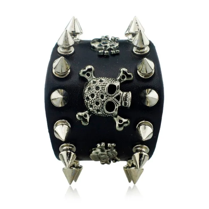 PulseraPulsera ancha de cuero - remaches - calavera - estilo punk
