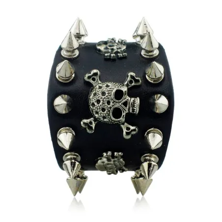 PulseraPulsera ancha de cuero - remaches - calavera - estilo punk