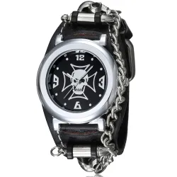 RelojesReloj deportivo de cuarzo - calavera / cadena - estilo punk / gótico - correa de piel