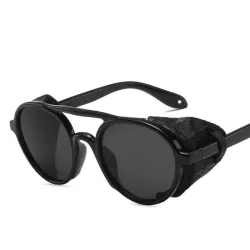 Round steampunk sunglasses - leather decoration - unisexSunglasses