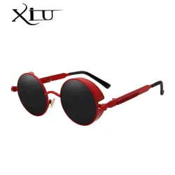 Gafas de solGafas de sol redondas góticas/steampunk - lente roja - montura de metal - UV 400 - unisex