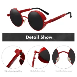Gafas de solGafas de sol redondas góticas/steampunk - lente roja - montura de metal - UV 400 - unisex