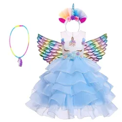 DisfracesVestido de unicornio - disfraz de princesa para niña - collar / diadema / alas
