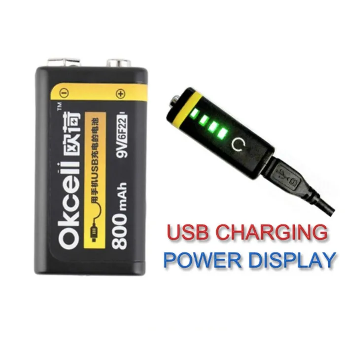 BateríasOKCELL - batería de litio - recargable - USB - 9V - 800 mAh