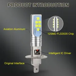 H1Bombilla LED para coche - superbrillante - 12 3535 SMD - 12V 24V 6000K - H1 - H3 - 2 piezas