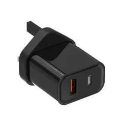 CargadoresCargador de pared - enchufe del Reino Unido - puertos duales tipo C / USB - PD - carga rápida - 20W