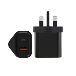 CargadoresCargador de pared - enchufe del Reino Unido - puertos duales tipo C / USB - PD - carga rápida - 20W