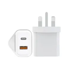 Wall charger - UK plug - type-C / USB dual ports - PD - fast charging - 20WChargers