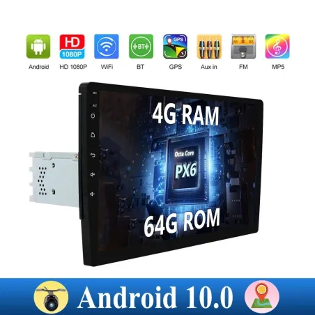 Din 2Autorradio con pantalla táctil - Android 10 - 2DIN - WiFi - GPS - Bluetooth - FM - AM - RDS - SWC - DSP