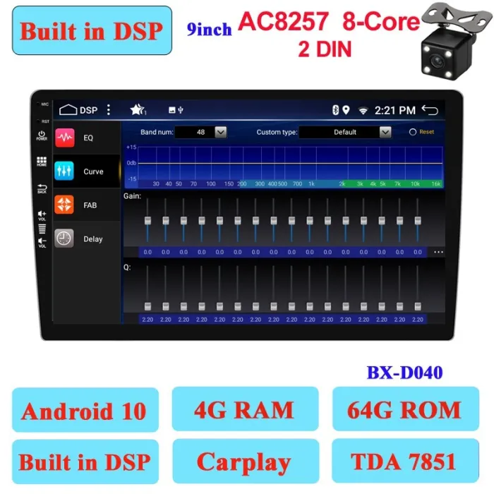 Din 2Autorradio con pantalla táctil - Android 10 - 2DIN - WiFi - GPS - Bluetooth - FM - AM - RDS - SWC - DSP