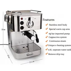 CocinaGustino 19 Bar - cafetera semiautomática - espumador de leche - acero inoxidable