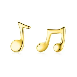 AretesNotas musicales doradas - Pendientes de botón - Plata de Ley 925
