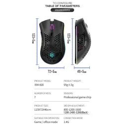 BM600 - wireless RGB gaming mouse - honeycomb design - rechargeable - USB - 2.4GMouses