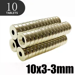N35N35 - imán de neodimio - disco fuerte - 10 mm * 3 mm - con orificio de 3 mm - 10 piezas