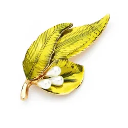 BrochesHoja verde con perlas - broche