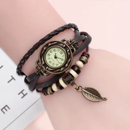 PulseraPulsera vintage multicapa - con reloj de cuarzo - abalorios / hoja