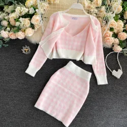 VestidosConjunto de cuadros de punto - falda - chaleco - cárdigan