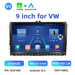 Din 2Autoradio - 2 Din - 9 pulgadas - Android 10 - 4GB - 64GB - Bluetooth - GPS - carplay - para Volkswagen Golf 5 6 Passat