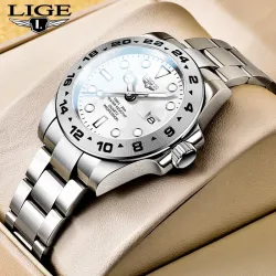 RelojesLIGE - Reloj de cuarzo de acero inoxidable - resistente al agua - blanco
