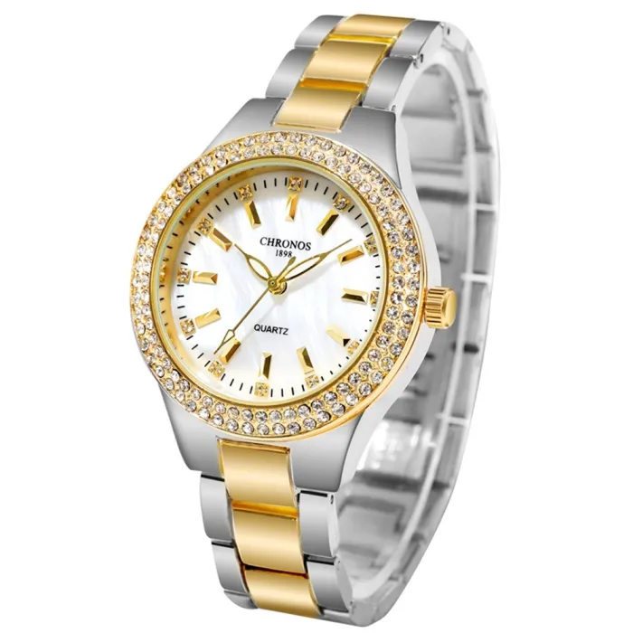 RelojesLujoso reloj de cuarzo - con pedrería - resistente al agua - acero inoxidable