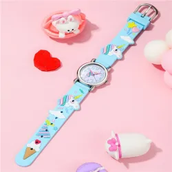 RelojReloj de cuarzo para niños - correa de silicona con unicornio