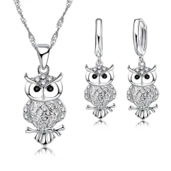 Conjuntos de joyasConjunto de joyas de plata con búhos - collar / pendientes