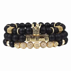 PulseraPulsera de cuentas negras con corona - 3 piezas