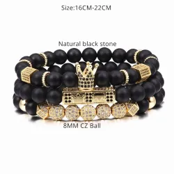 PulseraPulsera de cuentas negras con corona - 3 piezas