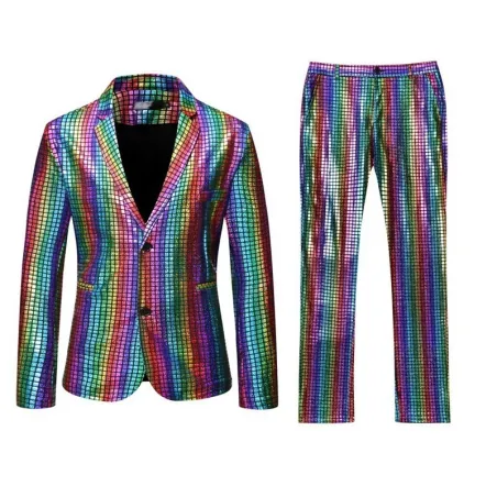 Men's suit - rainbow plaid sequinPants