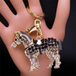 llaveroCaballo de cristal - llavero dorado