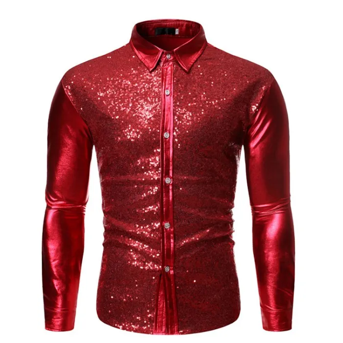 Shiny metallic long sleeve shirt - with sequins decorationsT-shirts