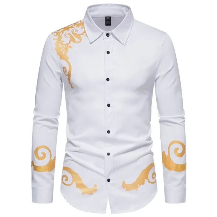 Elegant long sleeve shirt - luxury golden baroque printT-shirts