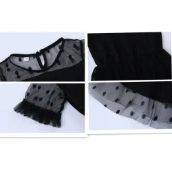RopaElegante vestido negro de gasa con lunares