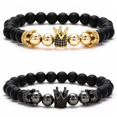 PulseraPulsera de cuentas negras - corona decorativa / bolas