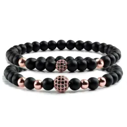PulseraPulsera de cuentas de piedra negra - bolas de cristal decorativas - 2 piezas